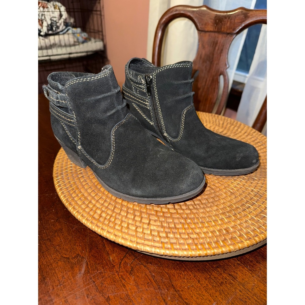 Earth Origins Oakland Alissa Black Suede Ankle Boots Women 6 M Contrast Stitch